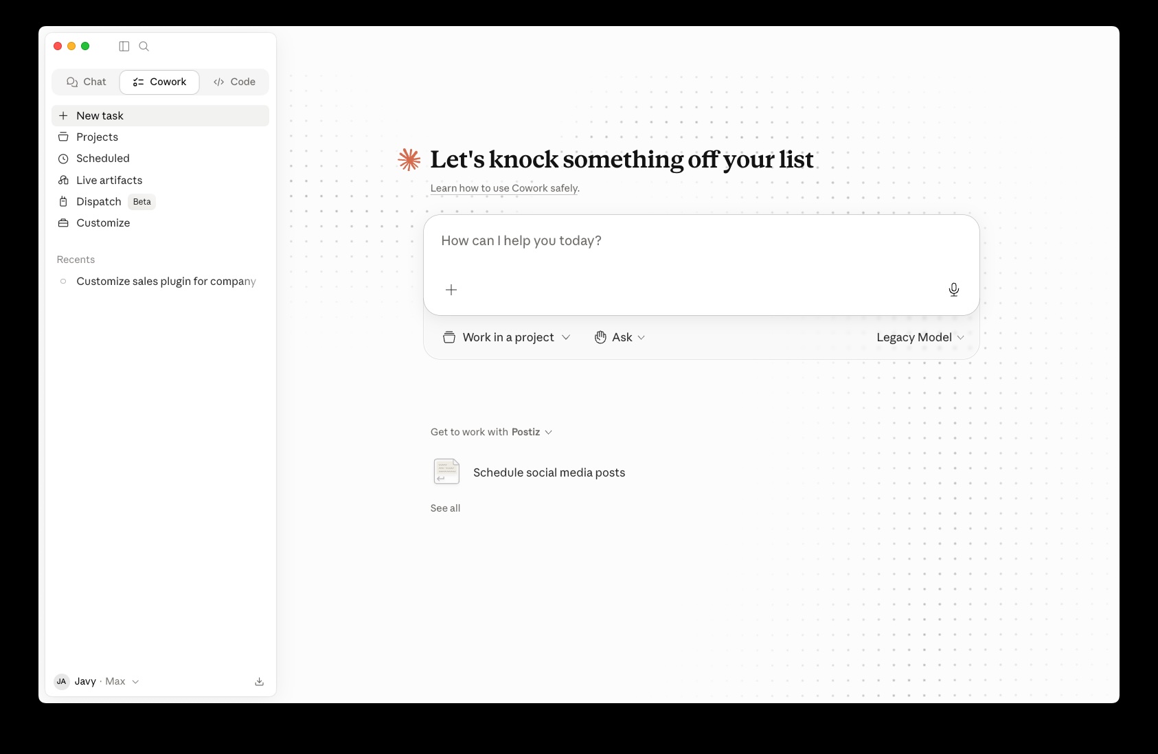 Claude Cowork — task management, projects, and AI assistant