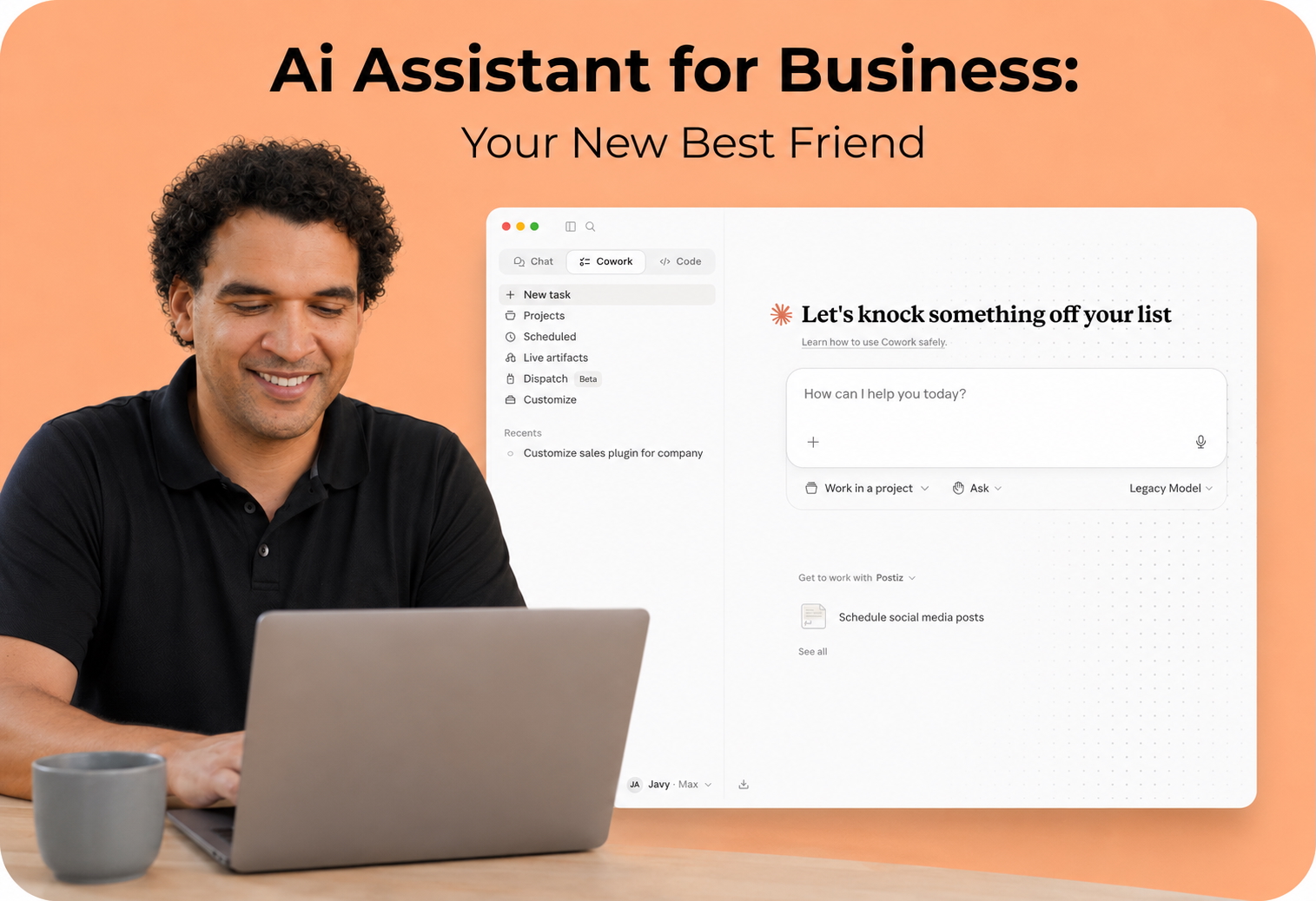 Javier working with Claude AI Assistant for Business